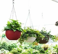  Multicolored  Rattan Woven  Plastic  Hanging Planters With Metal Hanging Chain (Flower Not included)Set of 4 - Free Size, Multicolor, Plastic, Pack of4